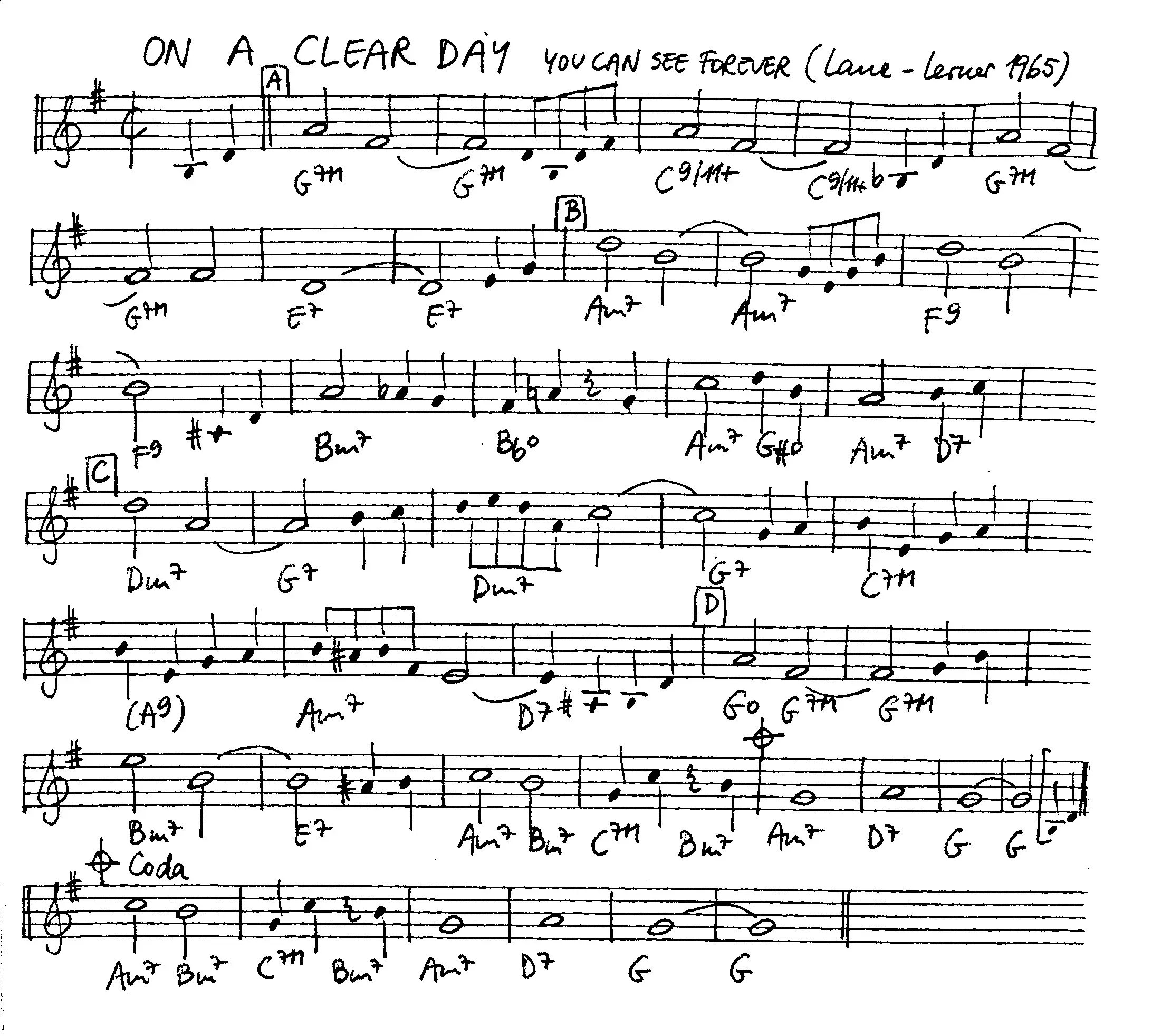 on a clear day free jazz leadsheet - Courtesy of the Jungle Jazz Band